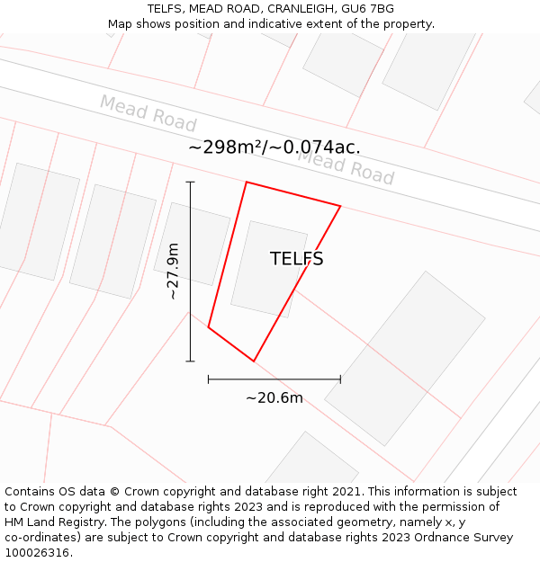TELFS, MEAD ROAD, CRANLEIGH, GU6 7BG: Plot and title map