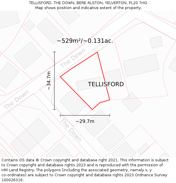 TELLISFORD, THE DOWN, BERE ALSTON, YELVERTON, PL20 7HG: Plot and title map