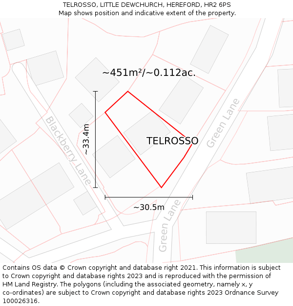 TELROSSO, LITTLE DEWCHURCH, HEREFORD, HR2 6PS: Plot and title map