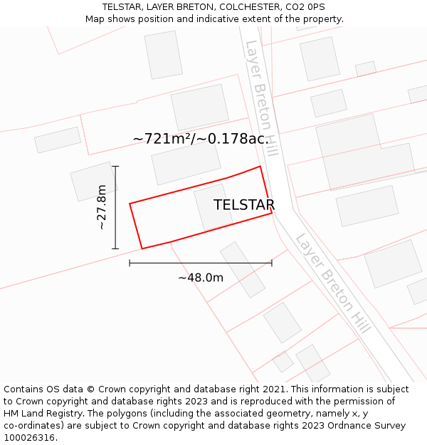 TELSTAR, LAYER BRETON, COLCHESTER, CO2 0PS: Plot and title map