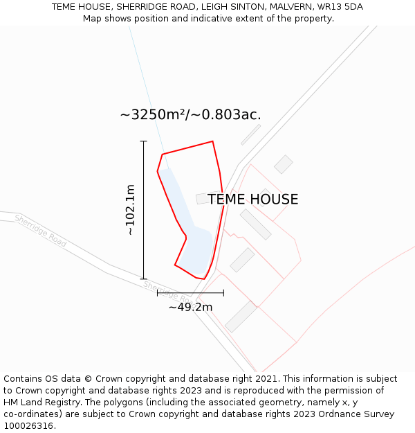 TEME HOUSE, SHERRIDGE ROAD, LEIGH SINTON, MALVERN, WR13 5DA: Plot and title map
