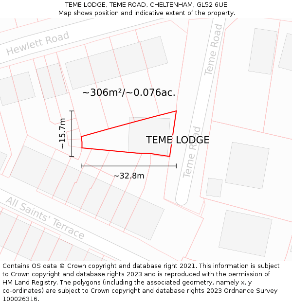 TEME LODGE, TEME ROAD, CHELTENHAM, GL52 6UE: Plot and title map