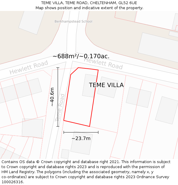 TEME VILLA, TEME ROAD, CHELTENHAM, GL52 6UE: Plot and title map