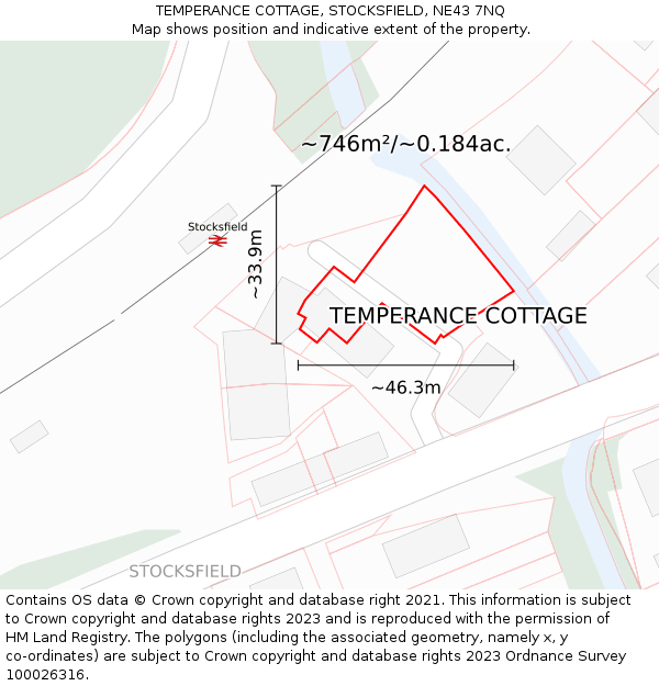 TEMPERANCE COTTAGE, STOCKSFIELD, NE43 7NQ: Plot and title map