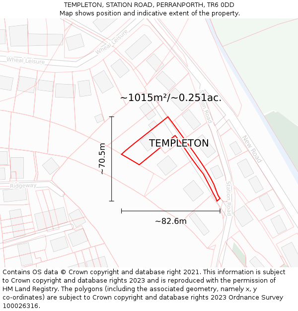 TEMPLETON, STATION ROAD, PERRANPORTH, TR6 0DD: Plot and title map