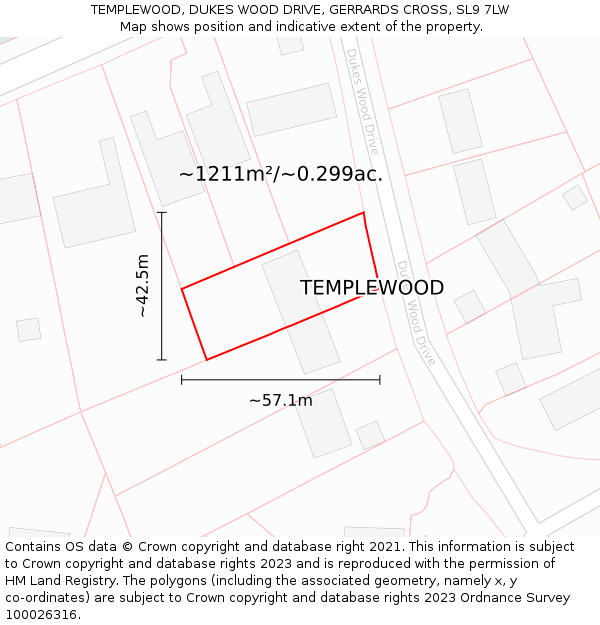 TEMPLEWOOD, DUKES WOOD DRIVE, GERRARDS CROSS, SL9 7LW: Plot and title map