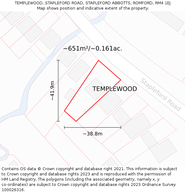 TEMPLEWOOD, STAPLEFORD ROAD, STAPLEFORD ABBOTTS, ROMFORD, RM4 1EJ: Plot and title map