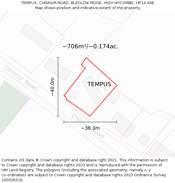 TEMPUS, CHINNOR ROAD, BLEDLOW RIDGE, HIGH WYCOMBE, HP14 4AE: Plot and title map