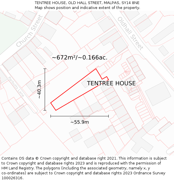 TENTREE HOUSE, OLD HALL STREET, MALPAS, SY14 8NE: Plot and title map