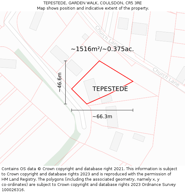 TEPESTEDE, GARDEN WALK, COULSDON, CR5 3RE: Plot and title map