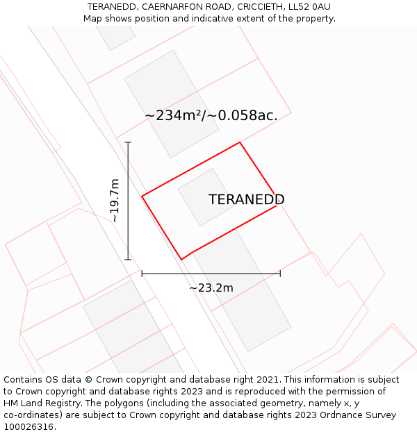 TERANEDD, CAERNARFON ROAD, CRICCIETH, LL52 0AU: Plot and title map