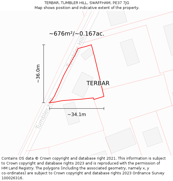 TERBAR, TUMBLER HILL, SWAFFHAM, PE37 7JG: Plot and title map