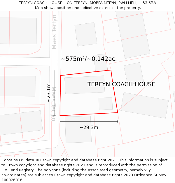 TERFYN COACH HOUSE, LON TERFYN, MORFA NEFYN, PWLLHELI, LL53 6BA: Plot and title map