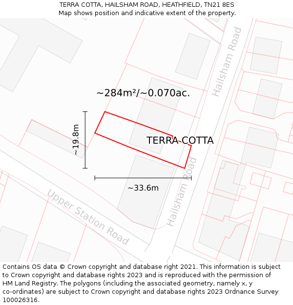 TERRA COTTA, HAILSHAM ROAD, HEATHFIELD, TN21 8ES: Plot and title map