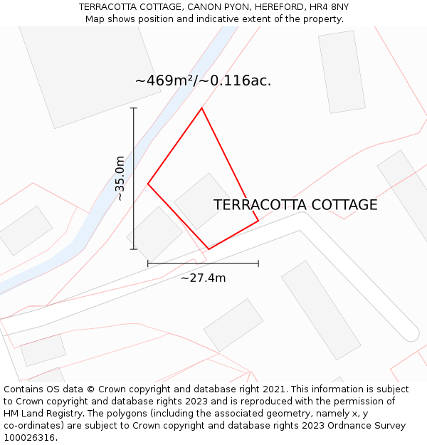 TERRACOTTA COTTAGE, CANON PYON, HEREFORD, HR4 8NY: Plot and title map