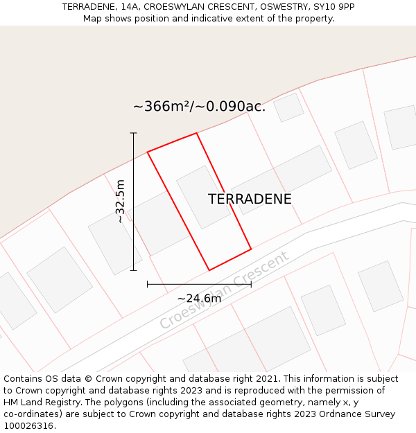 TERRADENE, 14A, CROESWYLAN CRESCENT, OSWESTRY, SY10 9PP: Plot and title map