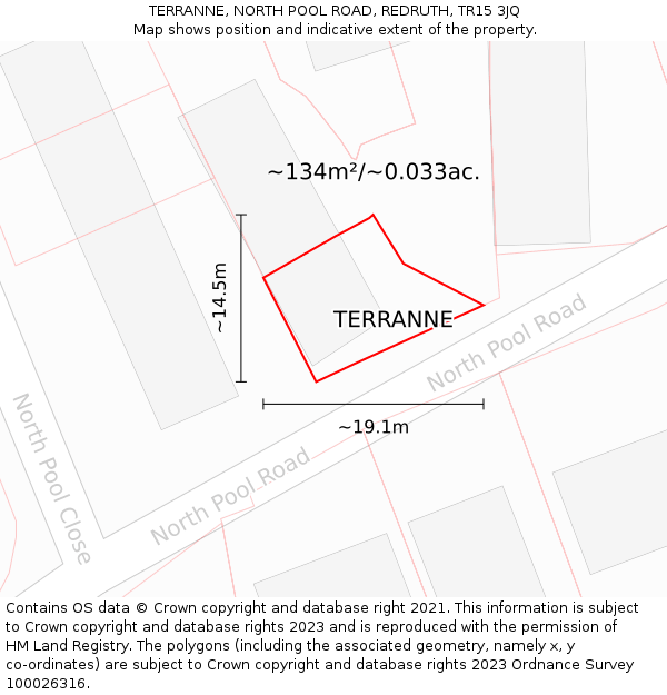 TERRANNE, NORTH POOL ROAD, REDRUTH, TR15 3JQ: Plot and title map
