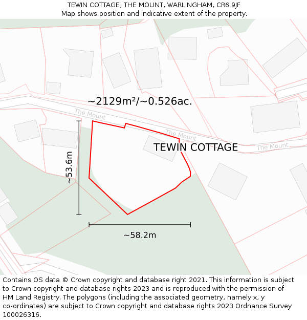 TEWIN COTTAGE, THE MOUNT, WARLINGHAM, CR6 9JF: Plot and title map