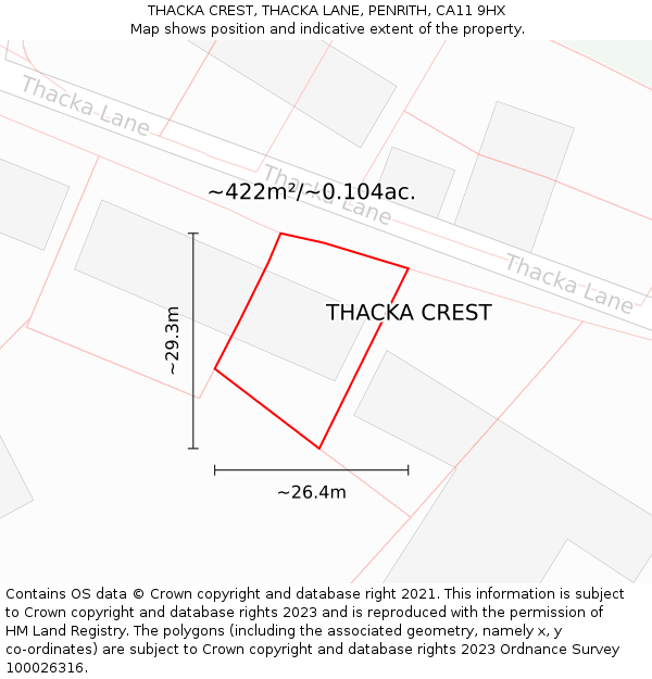 THACKA CREST, THACKA LANE, PENRITH, CA11 9HX: Plot and title map