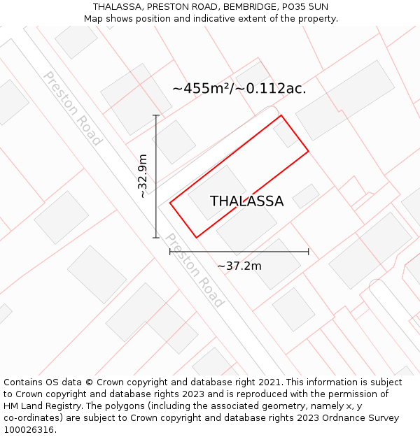 THALASSA, PRESTON ROAD, BEMBRIDGE, PO35 5UN: Plot and title map