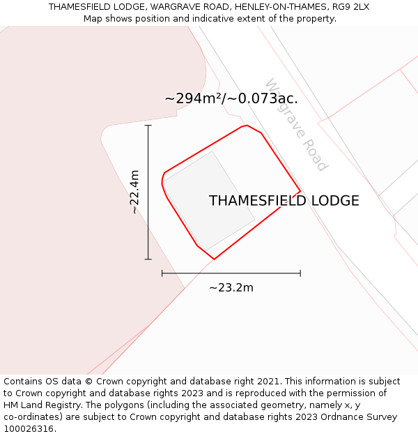 THAMESFIELD LODGE, WARGRAVE ROAD, HENLEY-ON-THAMES, RG9 2LX: Plot and title map