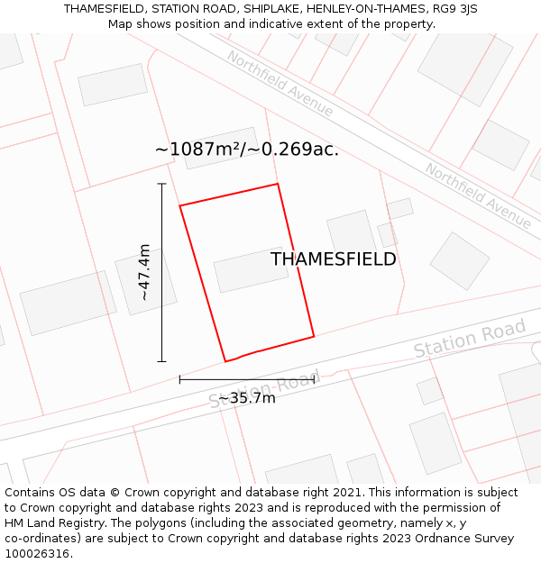 THAMESFIELD, STATION ROAD, SHIPLAKE, HENLEY-ON-THAMES, RG9 3JS: Plot and title map