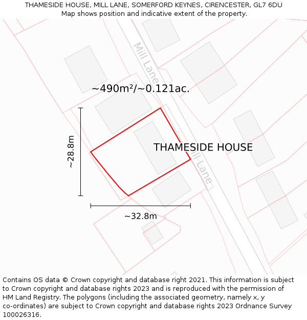 THAMESIDE HOUSE, MILL LANE, SOMERFORD KEYNES, CIRENCESTER, GL7 6DU: Plot and title map