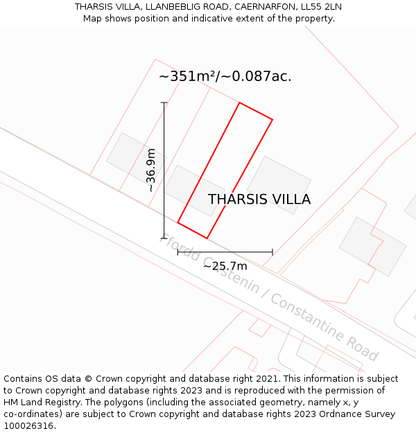 THARSIS VILLA, LLANBEBLIG ROAD, CAERNARFON, LL55 2LN: Plot and title map