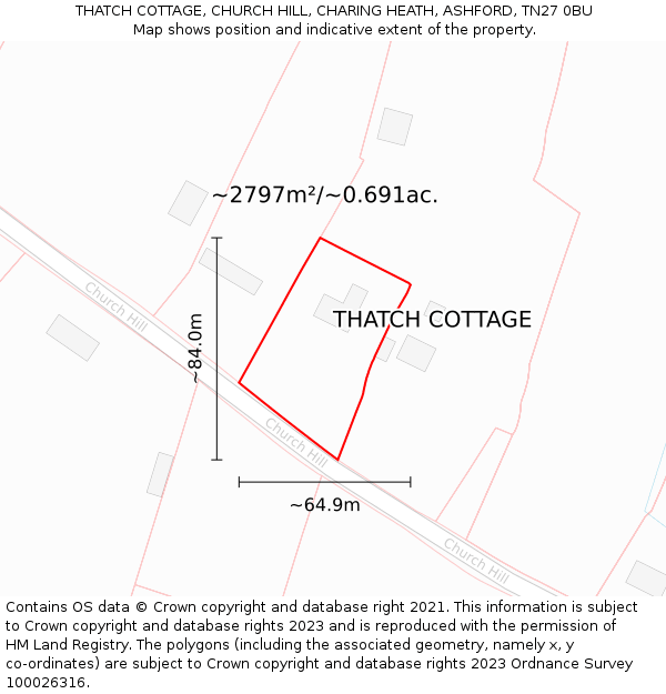 THATCH COTTAGE, CHURCH HILL, CHARING HEATH, ASHFORD, TN27 0BU: Plot and title map