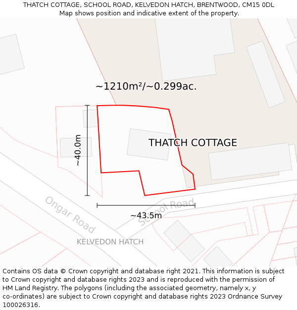 THATCH COTTAGE, SCHOOL ROAD, KELVEDON HATCH, BRENTWOOD, CM15 0DL: Plot and title map