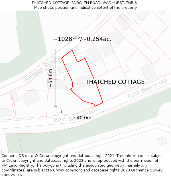 THATCHED COTTAGE, FAIRGLEN ROAD, WADHURST, TN5 6JL: Plot and title map