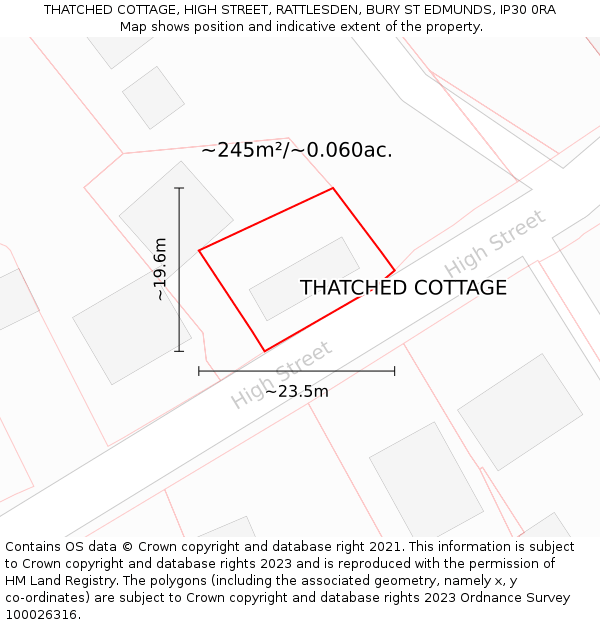 THATCHED COTTAGE, HIGH STREET, RATTLESDEN, BURY ST EDMUNDS, IP30 0RA: Plot and title map