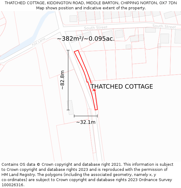 THATCHED COTTAGE, KIDDINGTON ROAD, MIDDLE BARTON, CHIPPING NORTON, OX7 7DN: Plot and title map