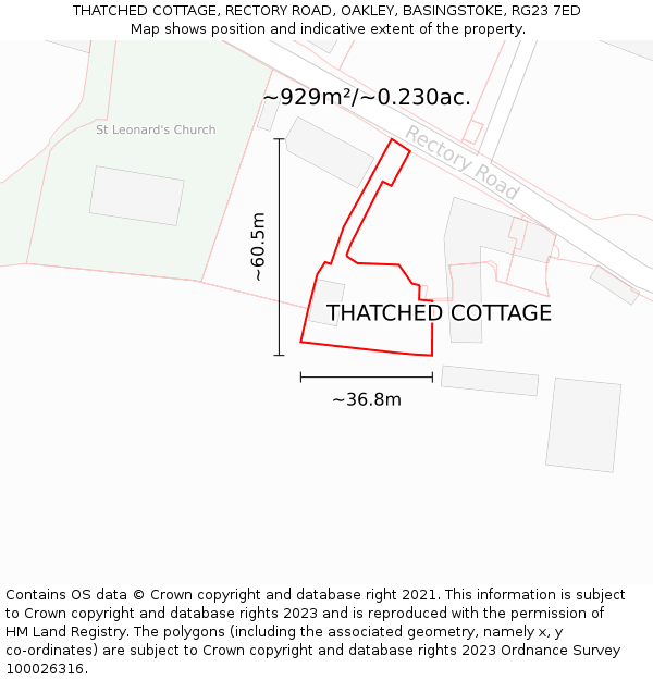THATCHED COTTAGE, RECTORY ROAD, OAKLEY, BASINGSTOKE, RG23 7ED: Plot and title map