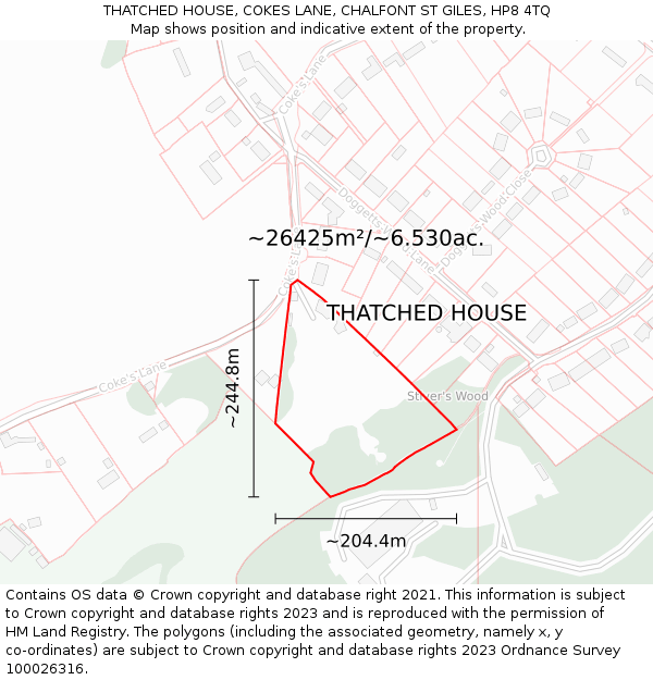 THATCHED HOUSE, COKES LANE, CHALFONT ST GILES, HP8 4TQ: Plot and title map
