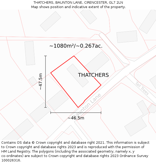 THATCHERS, BAUNTON LANE, CIRENCESTER, GL7 2LN: Plot and title map