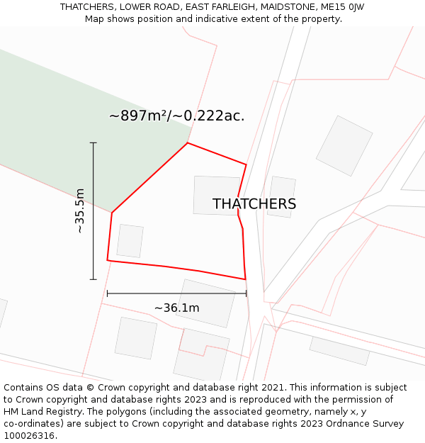 THATCHERS, LOWER ROAD, EAST FARLEIGH, MAIDSTONE, ME15 0JW: Plot and title map