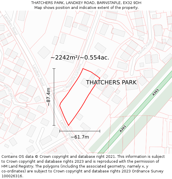 THATCHERS PARK, LANDKEY ROAD, BARNSTAPLE, EX32 9DH: Plot and title map