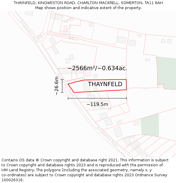 THAYNFELD, KINGWESTON ROAD, CHARLTON MACKRELL, SOMERTON, TA11 6AH: Plot and title map