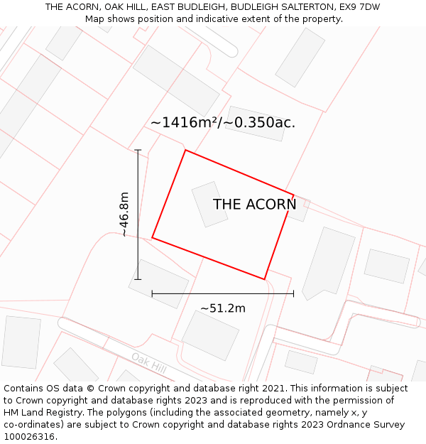 THE ACORN, OAK HILL, EAST BUDLEIGH, BUDLEIGH SALTERTON, EX9 7DW: Plot and title map