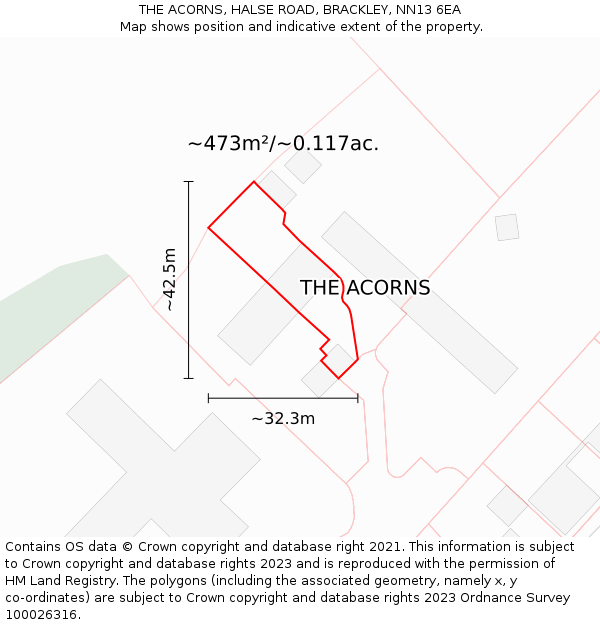 THE ACORNS, HALSE ROAD, BRACKLEY, NN13 6EA: Plot and title map
