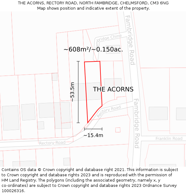 THE ACORNS, RECTORY ROAD, NORTH FAMBRIDGE, CHELMSFORD, CM3 6NG: Plot and title map