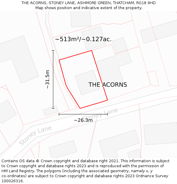 THE ACORNS, STONEY LANE, ASHMORE GREEN, THATCHAM, RG18 9HD: Plot and title map