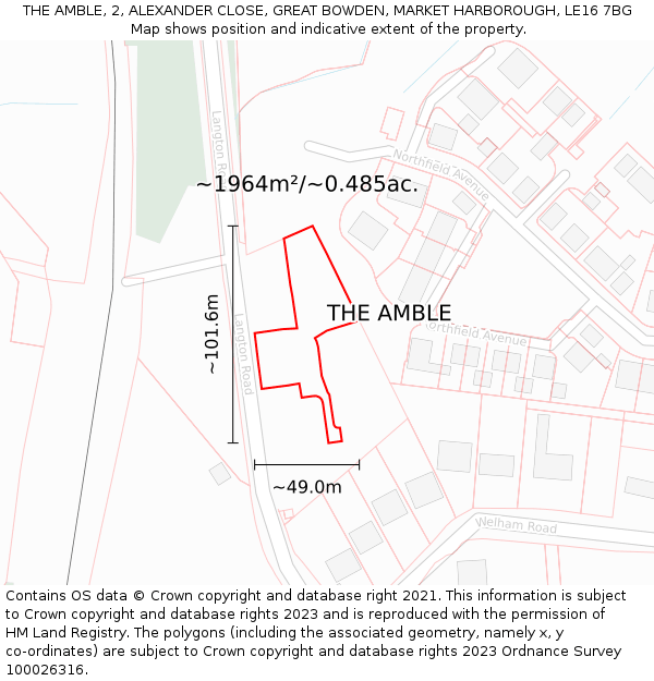 THE AMBLE, 2, ALEXANDER CLOSE, GREAT BOWDEN, MARKET HARBOROUGH, LE16 7BG: Plot and title map
