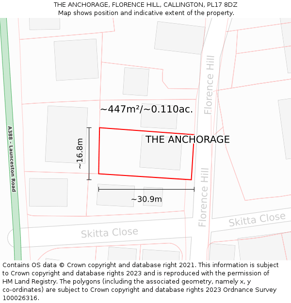 THE ANCHORAGE, FLORENCE HILL, CALLINGTON, PL17 8DZ: Plot and title map