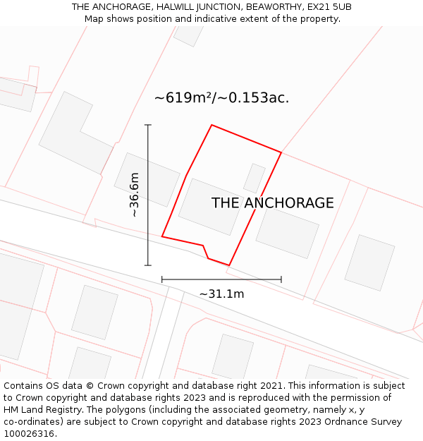 THE ANCHORAGE, HALWILL JUNCTION, BEAWORTHY, EX21 5UB: Plot and title map