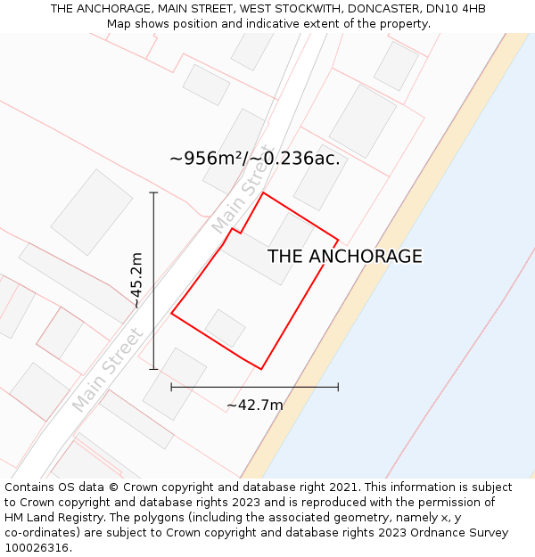 THE ANCHORAGE, MAIN STREET, WEST STOCKWITH, DONCASTER, DN10 4HB: Plot and title map