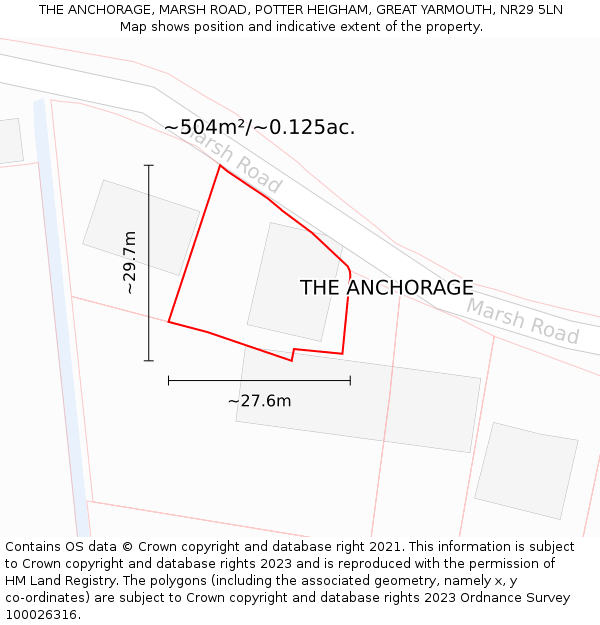 THE ANCHORAGE, MARSH ROAD, POTTER HEIGHAM, GREAT YARMOUTH, NR29 5LN: Plot and title map