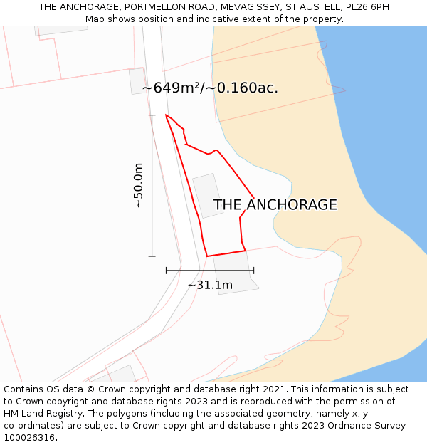 THE ANCHORAGE, PORTMELLON ROAD, MEVAGISSEY, ST AUSTELL, PL26 6PH: Plot and title map