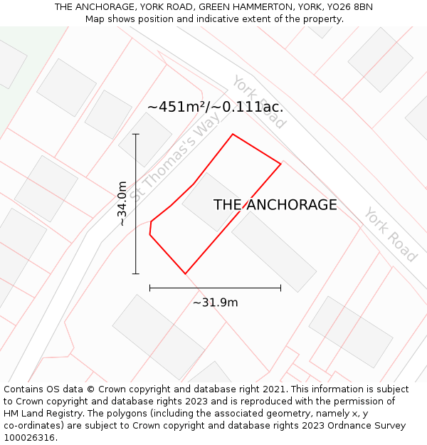 THE ANCHORAGE, YORK ROAD, GREEN HAMMERTON, YORK, YO26 8BN: Plot and title map